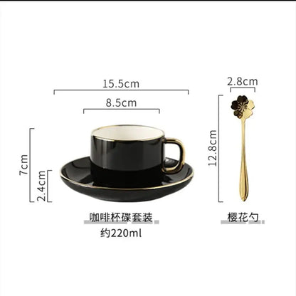 A quilt, A Saucer ,A Spoon y Breakfast Exquisite Ceramic Coffee Cup Set Luxury Net Safflower Tea Cup Stirring Pull Flower Cup