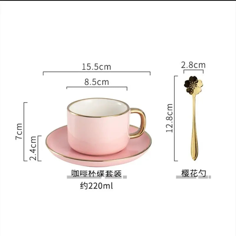 A quilt, A Saucer ,A Spoon y Breakfast Exquisite Ceramic Coffee Cup Set Luxury Net Safflower Tea Cup Stirring Pull Flower Cup