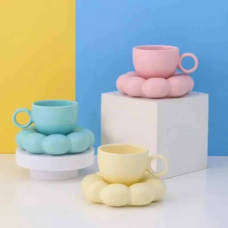 Ceramic Coffee Cup Set with Saucer Creative Cloud-Shaped Mug Milk Afternoon Tea Water Cups Kitchen Drinkware Tabletop Decoration