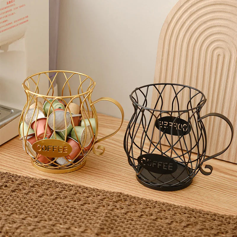 Coffee Capsule Basket Multifunction Hollow Metal Stand Holder Vintage Coffee Pod Storage Shelves Rack for Home Cafe Hotel