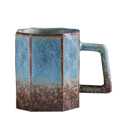 Taza de cerámica de gran capacidad, taza horneada en horno, calentador de manos, taza de café retro, regalo para el hogar
