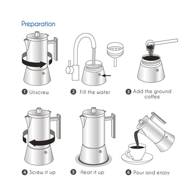 Stainless Steel Thickening Moka Coffee Pot Cuban Espresso Coffee Maker For Kitchen Stovetop Induction Gas Or Electric Stoves