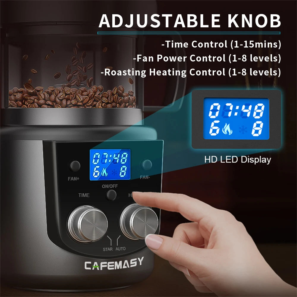 CAFEMASY 80-100g Home Coffee Roaster Electric Mini No Smoke Coffee Beans Baking Roasting Machine 110-240V Coffee Bean Roaster