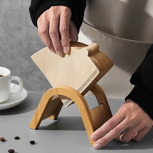 1PCS  kitchen's Hand Drip Coffee filter paper holder Wooden Storage Rack Dispenser Coffee Accessories Filter Paper Storage Stand