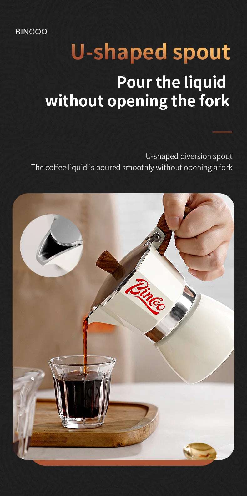Bincoo Single Valve Coffee Moka Pot Espresso Machine Brewed Coffee Italian Home Outdoor Kitchen Utensils Barista Accessories