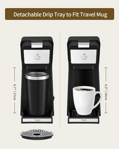 Single Serve Coffee Maker 2 in 1 , Mini K Cup Coffee Machine 14 Oz, One Cup Coffee Brewer w/ One-Bouton Fast Brewing | USA | NEW