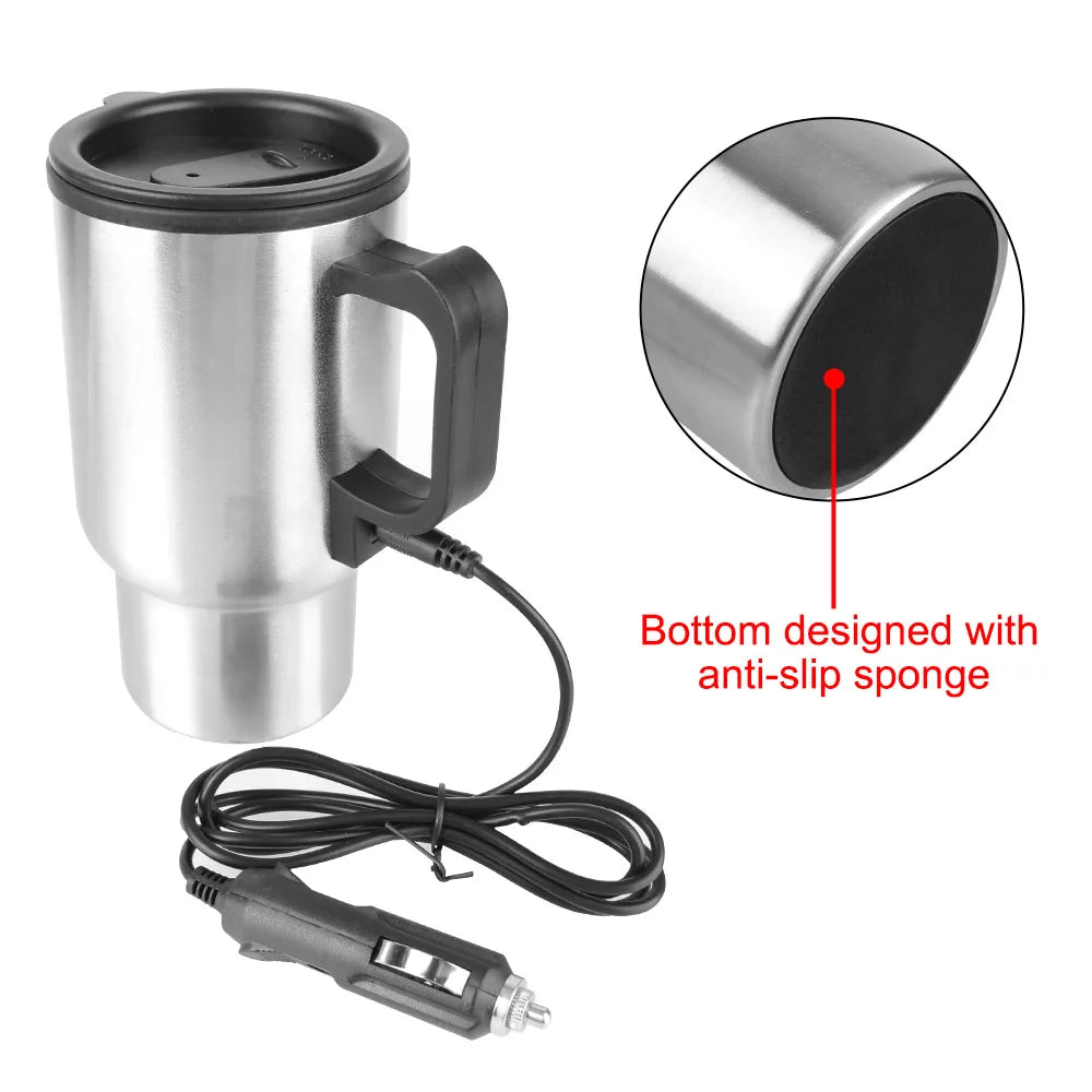 Water Coffee Milk Thermal Mug Camping Travel Kettle 12V 450ml Electric Heating Car Kettle Vehicle Heating Cup Stainless Steel