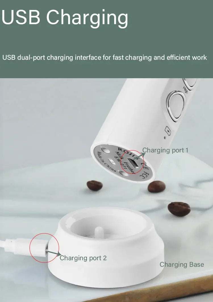 Portable Rechargeable Electric Milk Frother Foam Maker Wireless Handheld Foamer High Speeds Drink Mixer Coffee Frothing Wand