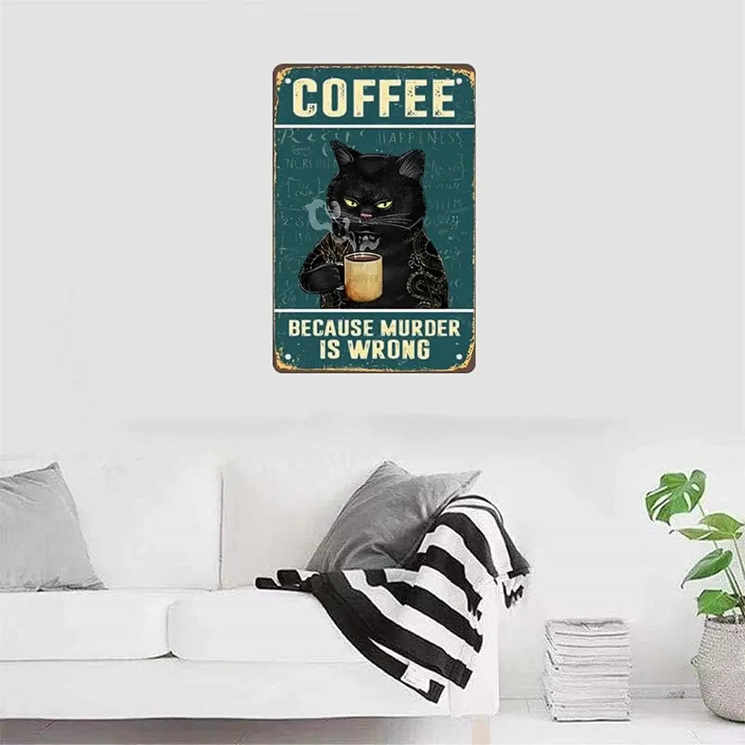 Retro Cat Coffee Metal Logo Retro Kitchen Wall Decoration Art Poster 30x20cm