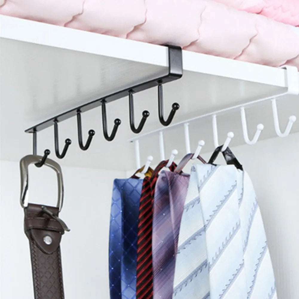 Multifunction 6 Hook Coffee Cup Mug Holder Black White Hooks Shelf Multifunction Kitchen Cabinet Sundries Organizer Storage