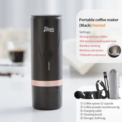 Bincoo Electric Portable Coffee Machine Small Espresso Coffee Bean Powder Capsule Home Car Outdoor Travel