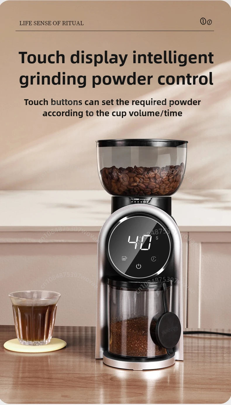 Italian Coffee Bean Grinder Adjustable Coarseness Smart Screen Electric Bean Grinder Home Coffee Grinder with Italian Stand