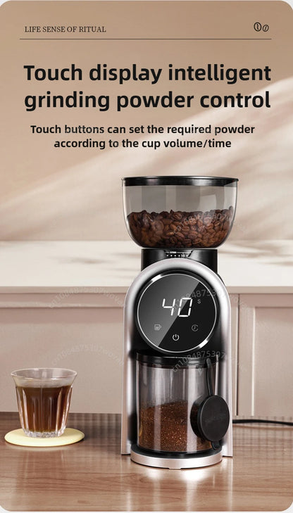 Italian Coffee Bean Grinder Adjustable Coarseness Smart Screen Electric Bean Grinder Home Coffee Grinder with Italian Stand