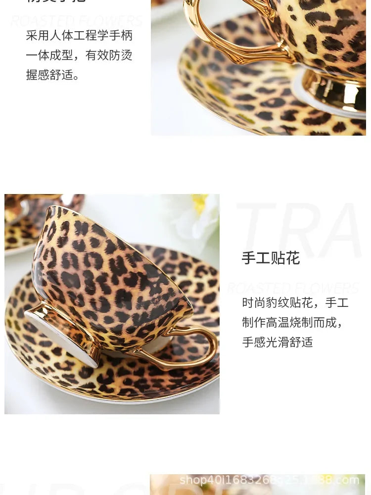 Retro leopard print control bone china premium coffee cup European afternoon tea cup set ceramic cup and saucer gift box