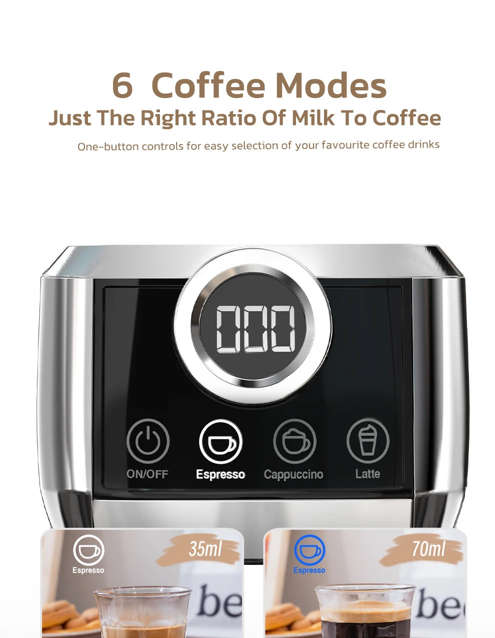 HiBREW  3 in 1 Semi Automatic Espresso Cappuccino Latte Coffee Machine Automatic Milk Froth Ground Coffee Stainless Steels H13A