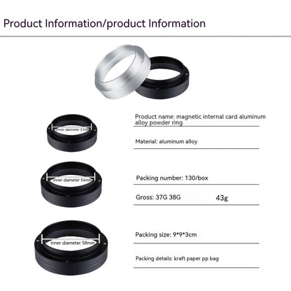 Aluminum Coffee Powder Dosing Ring Receiver Magnetic Suction Powder Ring Coffee Machine for 51 53 58Mm Coffee Filter Tamper