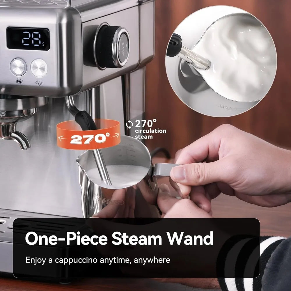 Programmable Espresso Machine with Cup Warm , Adjustable Temperature and Cup Volume, Steam Wand Milk Frother, Coffee Machines