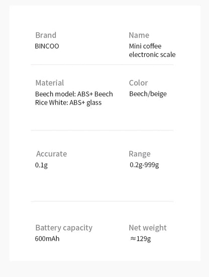 Bincoo Coffee Digital Scale Italian Special Coffee Bean Weighing Smart Hand Brewing Mini Portable Scale Coffee Appliance