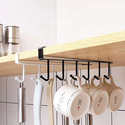 Multifunction 6 Hook Coffee Cup Mug Holder Black White Hooks Shelf Multifunction Kitchen Cabinet Sundries Organizer Storage