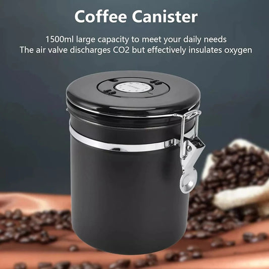 1.5L Stainless Steel Airtight Coffee Container With Spoon Perfect For Coffee Beans Or Tea Food Storage Container