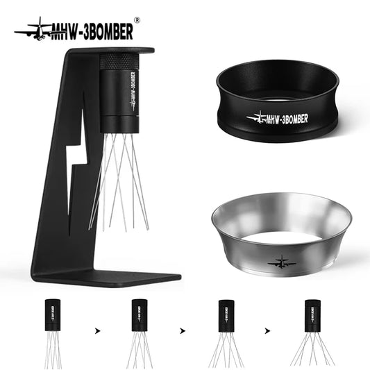MHW-3BOMBER WDT Tool Espresso Distribution Tool with Magnetic Stand,Adjustable Range Coffee Needle Stirrer Dosing Funnel Set