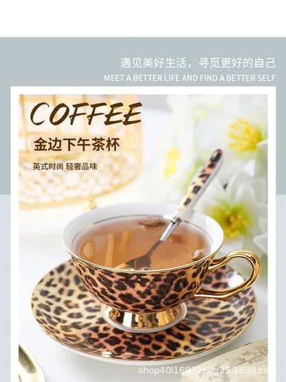 Retro leopard print control bone china premium coffee cup European afternoon tea cup set ceramic cup and saucer gift box