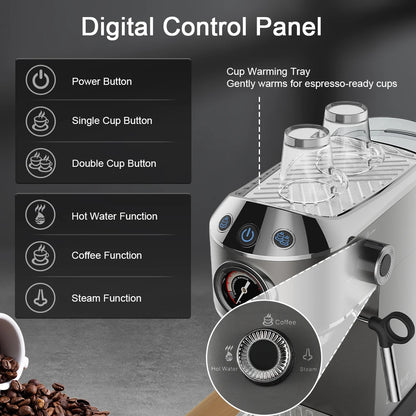 BioloMix 20 Bar Semi Automatic Powder Coffee Machine,with Milk Steam Frother Wand, for Espresso, Cappuccino, Latte and Mocha