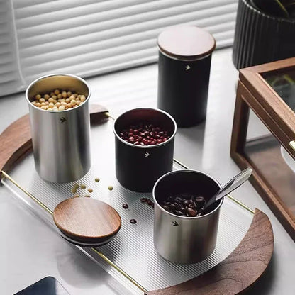 304 Stainless Steel Coffee Canisters with Lid, Food Storage Container for Coffee Bean Nuts Biscuits Cereal - Kitchen Tools