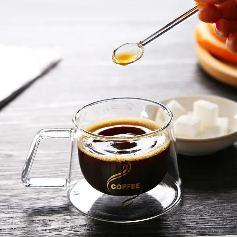 200ML Transparent Heat-resistant Espresso Cup Double Wall Glass Coffee Mug with Handle Cappuccino Latte Breakfast Tea Water Cups