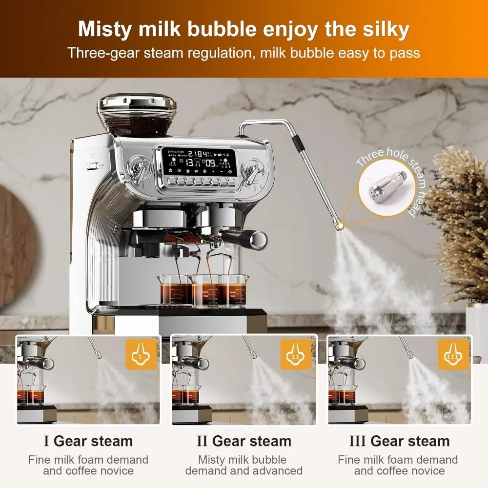 TC530 Espresso Machine with Milk Frother，Semi Automatic Coffee Machine with Grinder,Easy To Use Espresso Coffee Maker