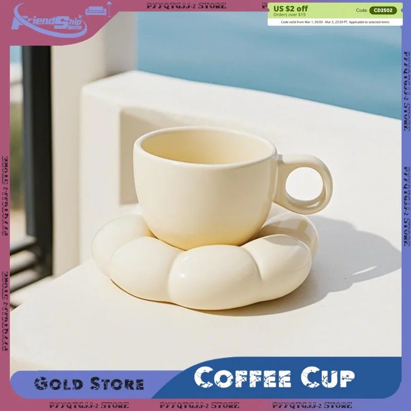 Ceramic Coffee Cup Set with Saucer Creative Cloud-Shaped Mug Milk Afternoon Tea Water Cups Kitchen Drinkware Tabletop Decoration