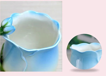 320ml Pink Ceramic Coffee Cup European Bone China Three-dimensional Flower Mug Home Afternoon Camellia Flower Tea Cup Milk Mug