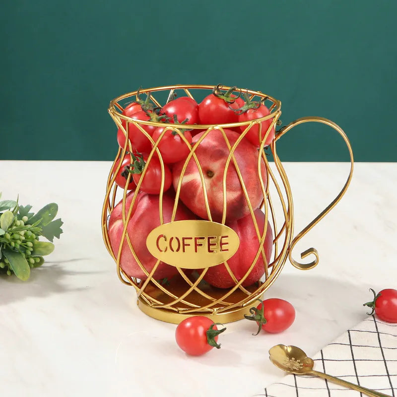 Coffee Capsule Basket Multifunction Hollow Metal Stand Holder Vintage Coffee Pod Storage Shelves Rack for Home Cafe Hotel