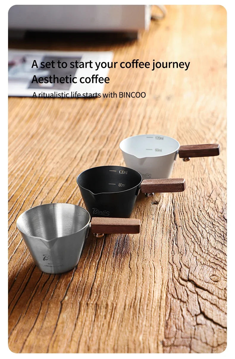 Bincoo Coffee extraction cup concentration cup stainless steel liquid cup wood handle powder press powder cup tool full set