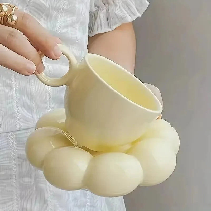 Ceramic Coffee Cup Set with Saucer Creative Cloud-Shaped Mug Milk Afternoon Tea Water Cups Kitchen Drinkware Tabletop Decoration
