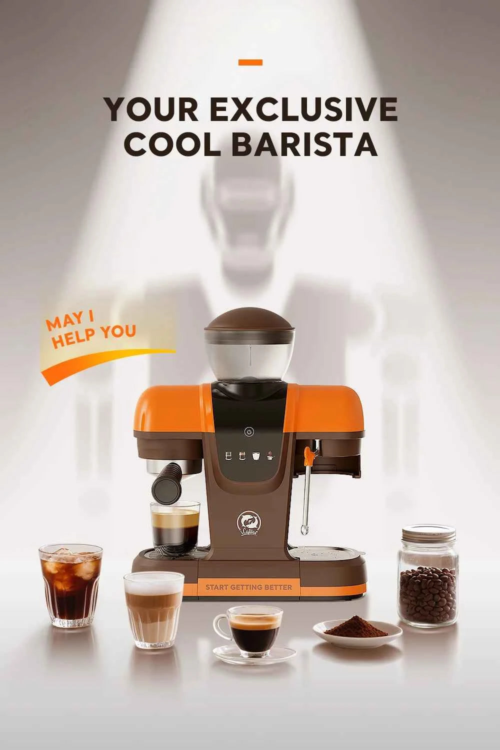 iCafilas Coffee Maker 19 Bar Semi Automatic Extraction Espresso Coffee Machine with Grinder Built In Steam milk coffee machine