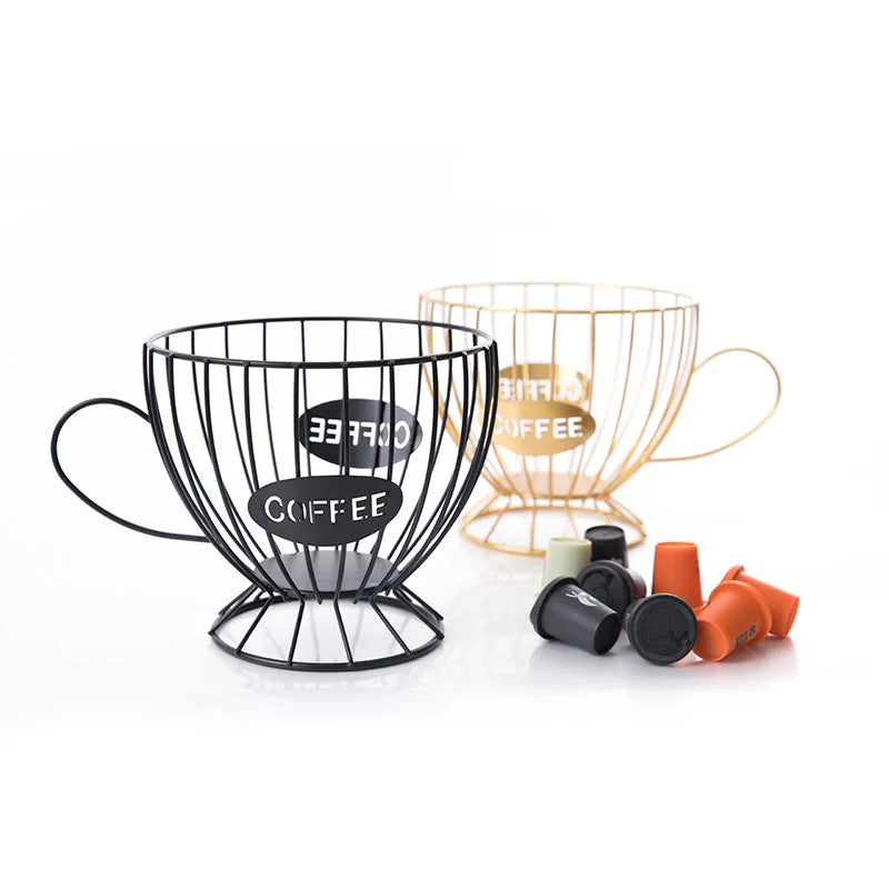 Coffee Capsule Basket Multifunction Hollow Metal Stand Holder Vintage Coffee Pod Storage Shelves Rack for Home Cafe Hotel