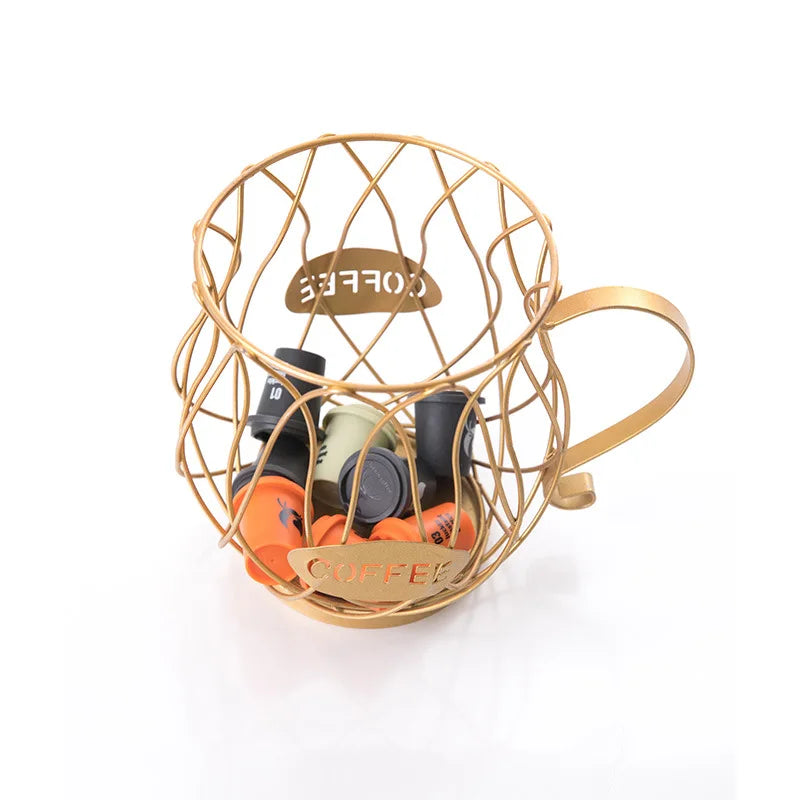 Coffee Capsule Basket Multifunction Hollow Metal Stand Holder Vintage Coffee Pod Storage Shelves Rack for Home Cafe Hotel