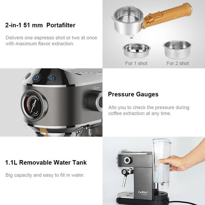 BioloMix 20 Bar Semi Automatic Powder Coffee Machine,with Milk Steam Frother Wand, for Espresso, Cappuccino, Latte and Mocha