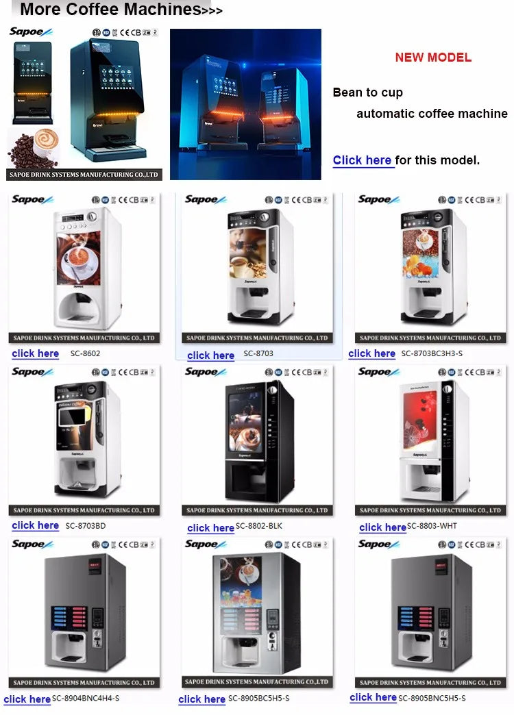 Sapoe Instant Coffee Vending Machine For Cafe/Hotel/Restaurant/Canteen/Dining Room