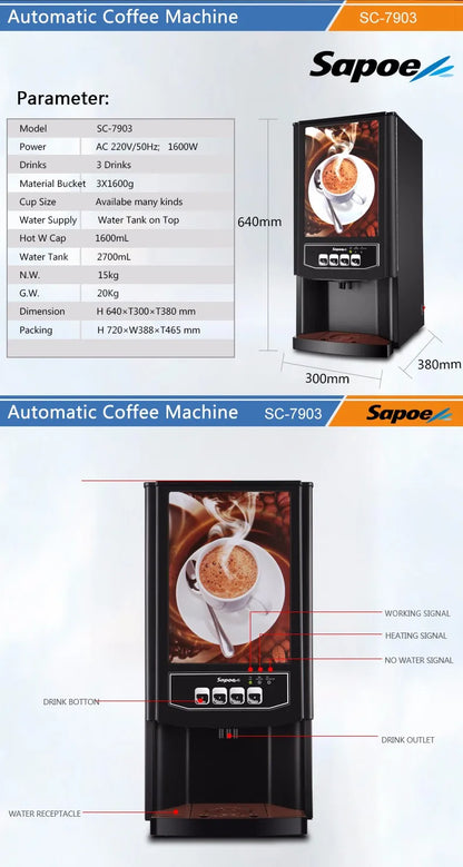 Sapoe Instant Coffee Vending Machine For Cafe/Hotel/Restaurant/Canteen/Dining Room