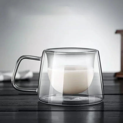 200ML Transparent Heat-resistant Espresso Cup Double Wall Glass Coffee Mug with Handle Cappuccino Latte Breakfast Tea Water Cups
