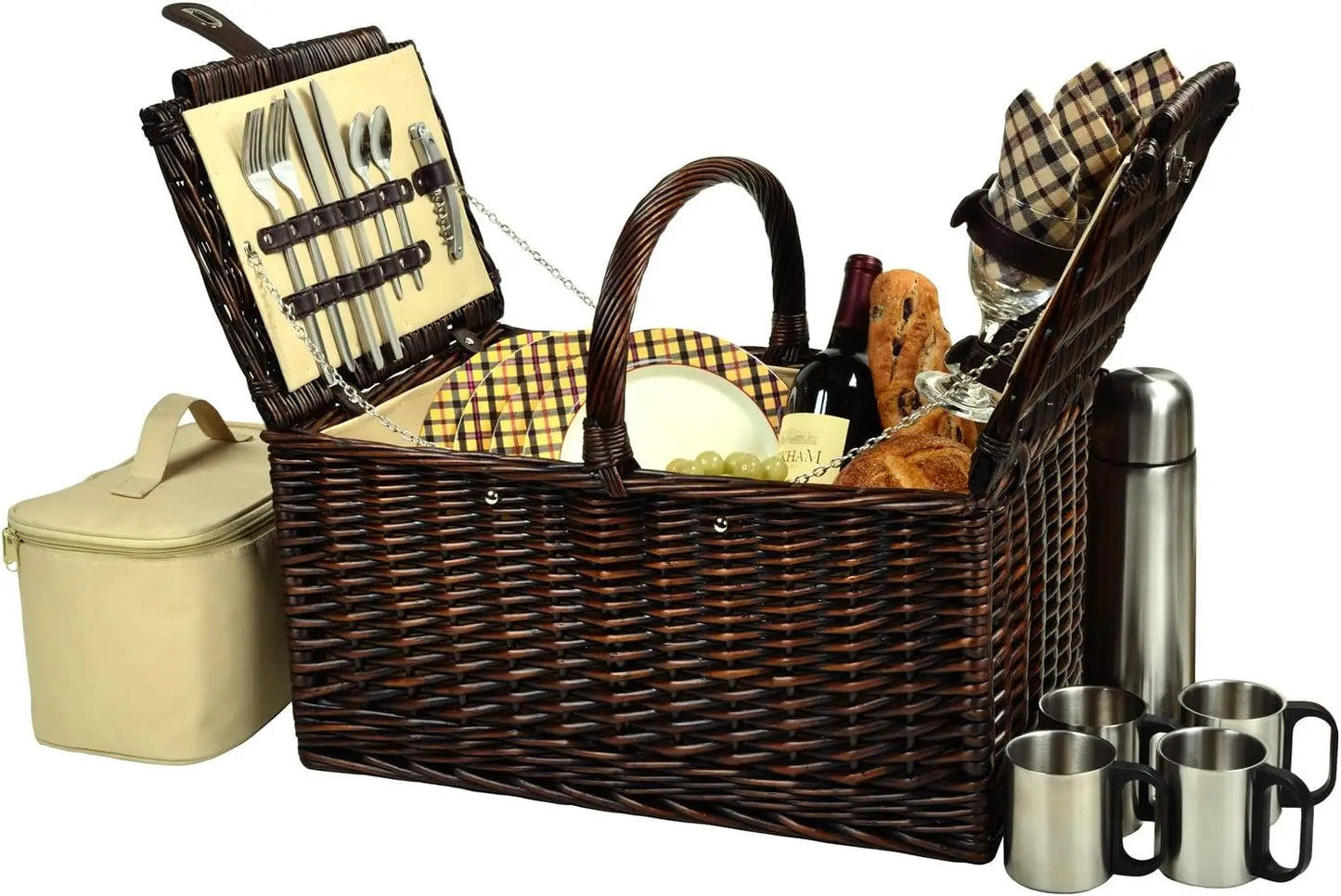 Buckingham Picnic Willow Picnic Basket with Service for 4 and Coffee Service - Designed, Assembled & Quality Approved