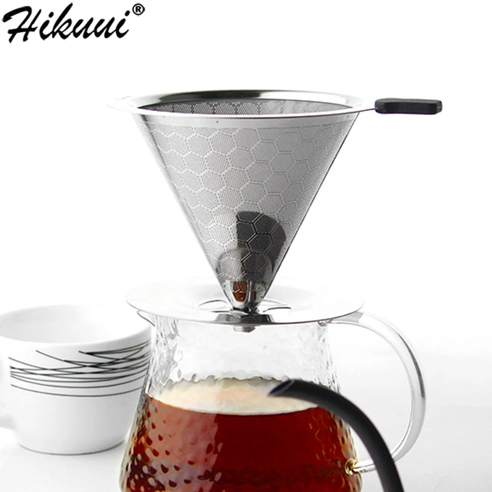 Reusable Coffee Filter Stainless Steel Double Layer Mesh Basket Brewing Coffee Holder Cone Funnel Dripper Coffee Making Tools