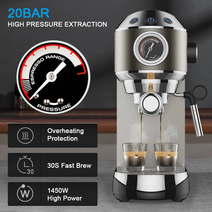 Professional 20 Bar Espresso Machine with Milk Frother – Home Barista Coffee Maker