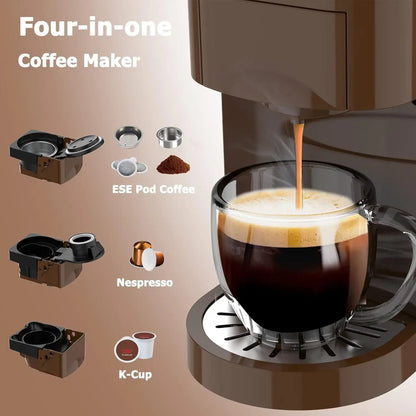 NEW Single Serve Coffee Maker, 4 in1 Espresso Machine for Nespresso Original/K cups/L'OR/Ground Coffee/illy Coffee ESE