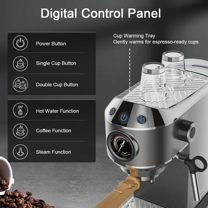 Professional 20 Bar Espresso Machine with Milk Frother – Home Barista Coffee Maker