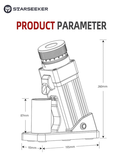 STARSEEKER E55 Electric Coffee Grinder 55MM Espresso Cone burr Stepless Fineness Adjustment Cold Brew Bean Grinder Black Sliver