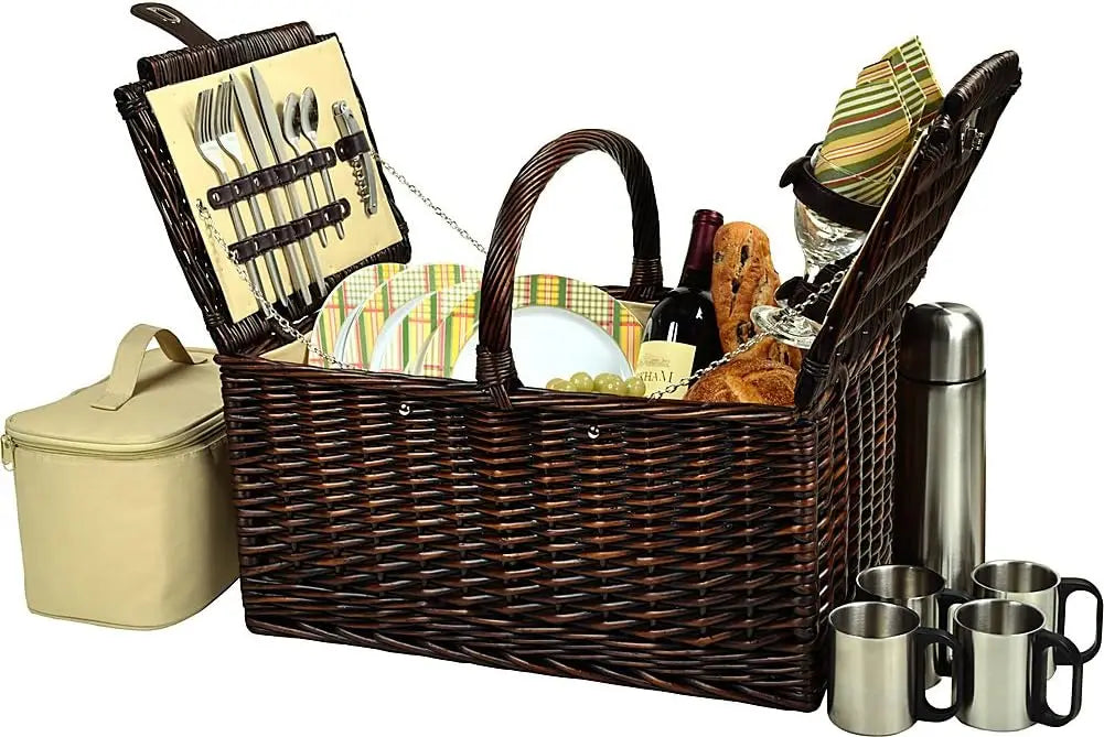 Buckingham Picnic Willow Picnic Basket with Service for 4 and Coffee Service - Designed, Assembled & Quality Approved