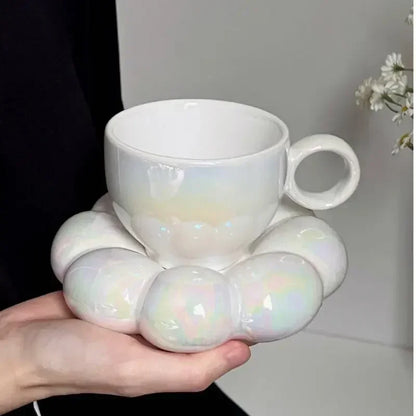 Ceramic Coffee Cup Set with Saucer Creative Cloud-Shaped Mug Milk Afternoon Tea Water Cups Kitchen Drinkware Tabletop Decoration